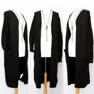 ZARA KNIT Black Long Duster Sweater Open Cardigan
